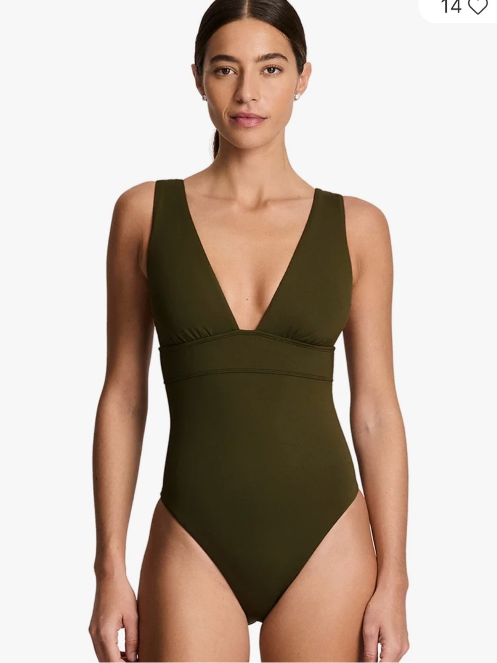 NWOT Lauren Ralph Lauren Modern V-Neck One-Piece Swimsuit - Dark Olive